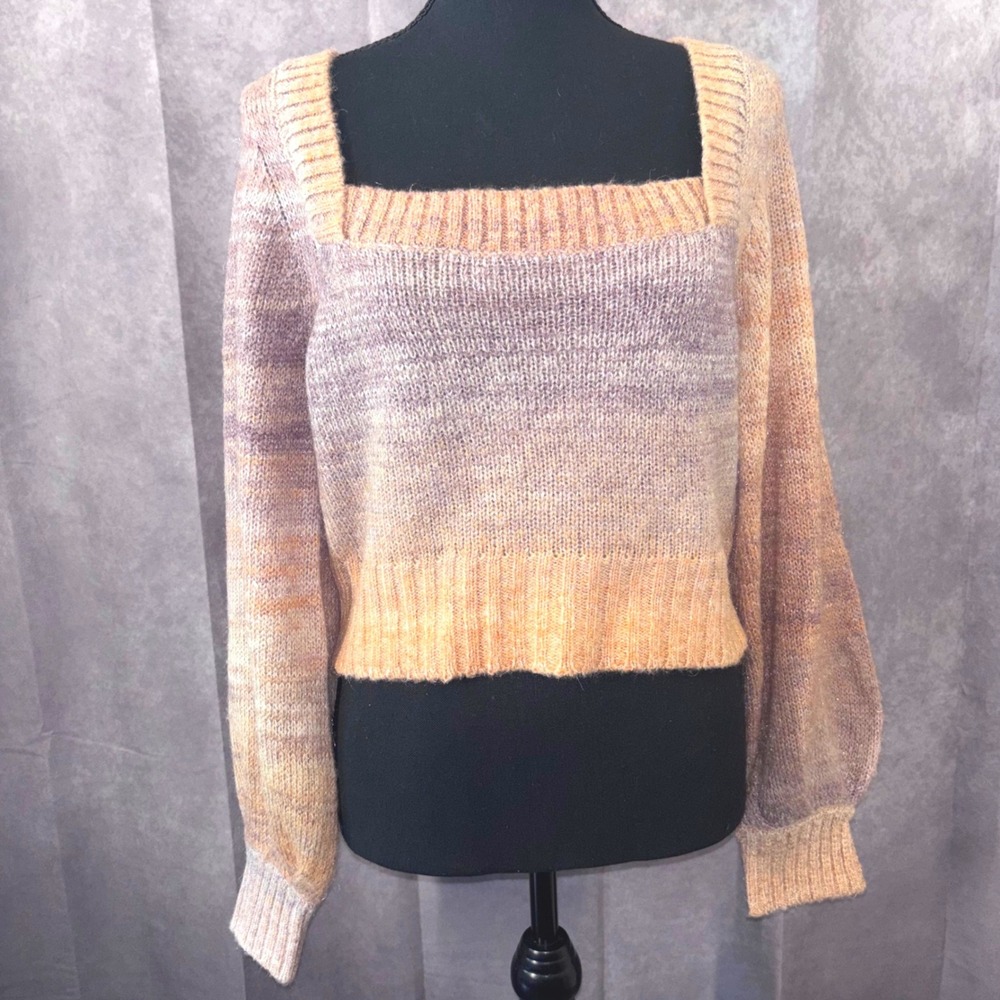 NWT L*Space Paige Pullover Size Medium Square Neck Orange Purple Ombre Boho $130